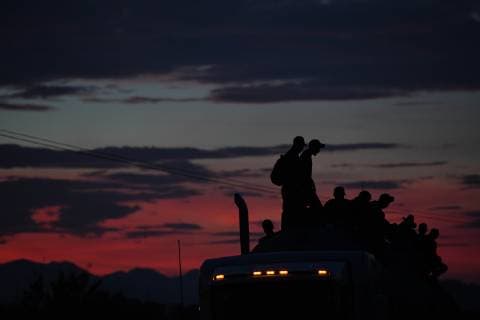 October 29, 2018 - Santiago Niltepec, Oaxaca, Mexico - Central American migrants continue their trek across Mexico toward the US, riding on top of a truck Monday to the town of Santiago Niltepec in Oaxaca state on Monday. As the number of migrants in the caravan has dropped as people become discouraged or too tired to carry on, President Trump is planning to send 5200 American troops to the border to stop what he calls an Ã¢â‚¬oeinvasion. Santiago Niltepec Mexico - ZUMAl113 20181029_zap_l113_002 Copyright: xMiguelxJuarezxLugox