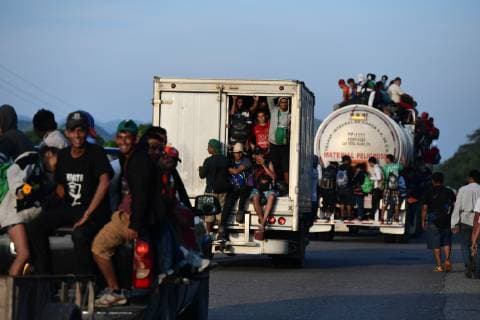 October 29, 2018 - Santiago Niltepec, Oaxaca, Mexico - Central American migrants continue their trek toward the US, riding on top of a trucks Monday to the town of Santiago Niltepec in Oaxaca state on Monday. As the number of migrants in the caravan has dropped as people become discouraged or too tired to carry on, President Trump is planning to send5200 American troops to the border to stop what he calls an Ã¢â‚¬oeinvasion. Santiago Niltepec Mexico - ZUMAl113 20181029_zap_l113_005 Copyright: xMiguelxJuarezxLugox