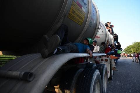 October 29, 2018 - Santiago Niltepec, Oaxaca, Mexico - Central American migrants continue their trek toward the US, riding on top of a trucks Monday to the town of Santiago Niltepec in Oaxaca state on Monday. As the number of migrants in the caravan has dropped as people become discouraged or too tired to carry on, President Trump is planning to send5200 American troops to the border to stop what he calls an Ã¢â‚¬oeinvasion. Santiago Niltepec Mexico - ZUMAl113 20181029_zap_l113_006 Copyright: xMiguelxJuarezxLugox