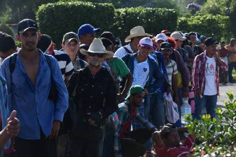 October 29, 2018 - Santiago Niltepec, Oaxaca, Mexico - Central American migrants line up for a lift as they continue their trek accross Mexico toward the US, Monday to the town of Santiago Niltepec in Oaxaca state on Monday. As the number of migrants in the caravan has dropped as people become discouraged or too tired to carry on, President Trump is planning to send 5200 American troops to the border to stop what he calls an Ã¢â‚¬oeinvasion. Santiago Niltepec Mexico - ZUMAl113 20181029_zap_l113_010 Copyright: xMiguelxJuarezxLugox