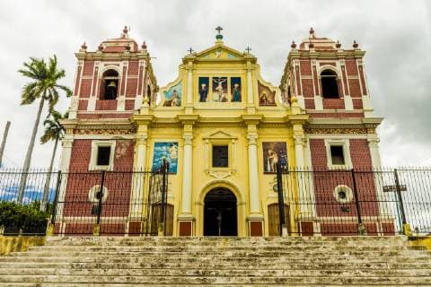 A view of the colourful Church of El Calvario, Leon, Nicaragua, Central America Copyright: ChrisxMouyiaris 1297-128