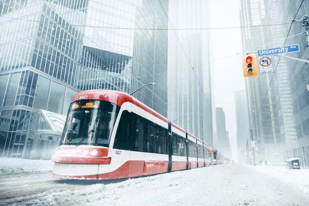 Composition of several street cars on a snowy winter day in Toronto., Toronto Ontario Canada Copyright: MarkoxRadovanovic RAMA000896