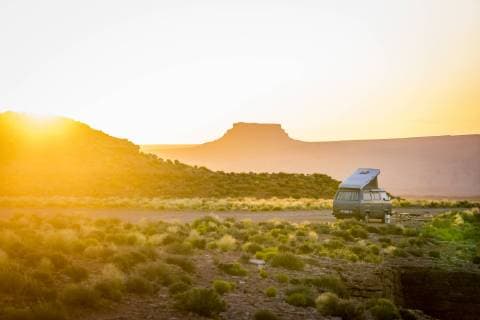 Camper Van In Goosenecks State Park During Sunrise, Goose Neck State Park Utah United States Copyright: BSTPhotography THRI000028