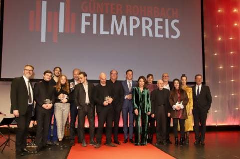 Ulrich Höcherl Aaron Hilmer Aron Lehmann Luna Wedler Leander Haußmann Franz Rogowski Thomas Stuber Herbert Knaup Tobias Hans Iris Berben Susanne Wolff Günter Rohrbach Peter Lohmeyer Mia Spengler Kim Riedle and Jürgen Fried at the 8th Günter Rohrbach Film Award 2018 in the New Blower Hall Neunkirchen Neunkirchen 02 11 2018 Foto:xP.xBackx xFuturexImage