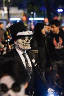 (181104) -- MEXICO CITY, Nov. 4, 2018 -- Photo taken on Nov. 3, 2018 shows a participant during the Night of the Dead in Bike in downtown Mexico City, capital of Mexico. Thousands of Mexicans gathered on Saturday in downtown Mexico City to join the event as part of celebration of the annual Day of the Dead. )(zhf) MEXICO-MEXICO CITY-NIGHT OF THE DEAD IN BIKE XinxYuewei 