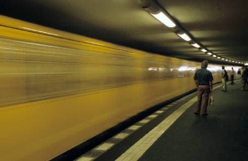 U-Bahn arriving at U Bahnhof Potsdamer Platz in Berlin Recording date estimated U-Bahn arriving in Berlin
