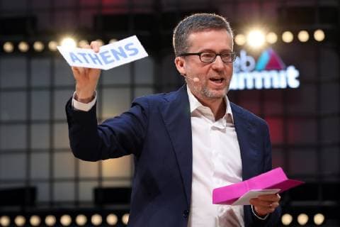 November 6, 2018 - Lisbon, Portugal - European Commissioner for Research, Science and Innovation Carlos Moedas announces Athens as the winner of the European Capital of Innovation prize during the Web Summit 2018 in Lisbon, Portugal on November 6, 2018. Lisbon Portugal - ZUMAf123 20181106_zap_f123_005 Copyright: xPedroxFiuzax