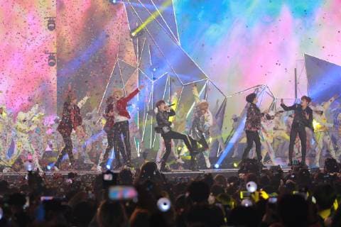 Members of South Korean boy band BTS, also known as the Bangtan Boys perform during the 2018 MBC Plus X Genie Music Awards (2018 MGA) in Seoul, South Korea, 6 November 2018. BTS wins Best Artist of the Year at 2018 MGA  20181106_30961