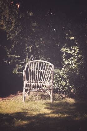 IMAGO Creative, Jahreszeit Herbst auf dem Land Leerer Stuhl auf einer Wiese unter Bäumen - empty chair on field against trees *** Empty chair on a meadow under trees empty chair on field against trees  1098400176