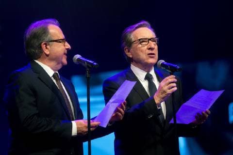 Spanish journalists Josep Cuni (L) and Inaki Gabilondo speak during the 65th Ondas Awards, at the Gran Teatre del Liceu, in Barcelona, Catalonia, Spain, 14 November 2018. 65th Ondas Awards !ACHTUNG: NUR REDAKTIONELLE NUTZUNG!  Copyright: xQuiquexGarciax GRAF8756 20181114-636778355292479907