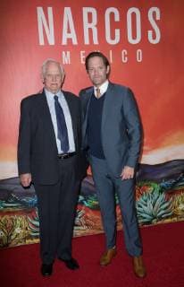 November 14, 2018 - Los Angeles, California, U.S - (R) Matt Lutscher and James Kuykendall at the red carpet of Netflix s Narcos Season 1 premiere held at Regal Cinemas at LA Live in Los Angeles, California on Wednesday, November 14, 2018. Los Angeles U.S. - ZUMAp124 20181114_zaa_p124_042 Copyright: xJavierxRojasx