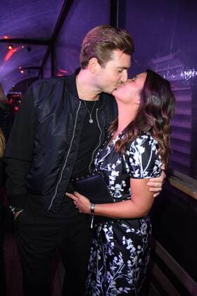 Steffi Brungs with friend Christian Wackert at the BUNTE New Faces Award Style at Spindler Klatt in Berlin