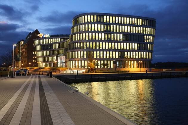 View of the AIDA Cruises building in the Hanseatic city of Rostock on Tuesday 20 11 2018 The company is currently the market leader in cruise travel in Germany and the largest employer in the state of Mecklenburg Western Pomerania It focuses on quality Innovations and investments in the cruise industry This has led to more and more Germans spending their holidays on the ships of the AIDA fleet