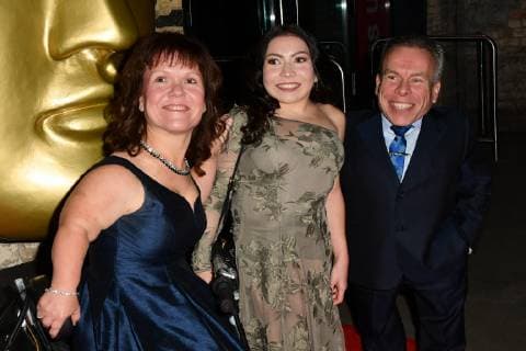Samantha Davis, Annabelle Davis and Warwick Davis attend the BAFTA Childrens Awards 2018 at The Roundhouse in London. NOVEMBER 25th 2018  SLIx184379
