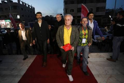 November 26, 2018 - Gaza City, Gaza Strip, Palestinian Territory - Palestinians walk on a red carpet during 4th Annual Red Carpet Festival for Human Rights Films in Gaza City on November 26, 2018. The Red Carpet Festival is held in the Gaza Strip for the fourth year in a raw with the Hash-Tag of the festival will be enough Gaza City Palestinian Territory - ZUMAap3_ 20181126_zaf_ap3_097 Copyright: xAshrafxAmrax