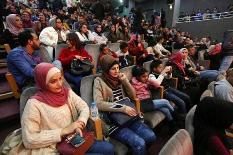 November 26, 2018 - Gaza City, Gaza Strip, Palestinian Territory - Palestinians attend 4th Annual Red Carpet Festival for Human Rights Films in Gaza City on November 26, 2018. The Red Carpet Festival is held in the Gaza Strip for the fourth year in a raw with the Hash-Tag of the festival will be enough Gaza City Palestinian Territory - ZUMAap3_ 20181126_zaf_ap3_099 Copyright: xAshrafxAmrax