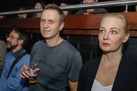 MOSCOW, RUSSIA - NOVEMBER 26, 2018: Opposition activist Alexei Navalny with wife Yulia (L-R front) attend a charity concert titled I m Going to Sing My Song and held at Moscow s GlavClub Green Concert in support of Husky Dmitry Kuznetsov , a hip hop artist released after four days in jail for alleged hooliganism in Krasnodar. Sergei Petrov TASS  TS098D0B