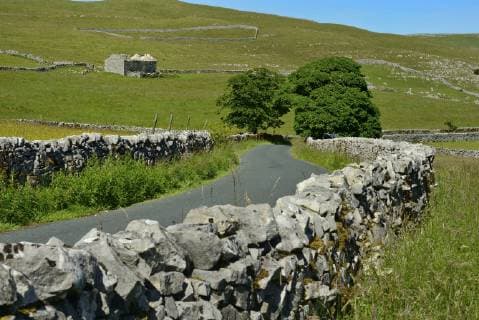 Stone walls lining country road, Ribblesdale Yorkshire Dales National Park, North Yorkshire, England, United Kingdom, Europe Copyright: PeterxRichardson 792-879