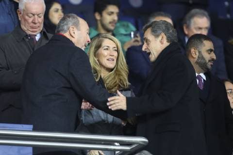 Nicolas Sarkozy avec Peter Moore ( CEO Directeur Liverpool ) et sa compagne CELEBRITES : PSG vs Liverpool - Ligue des Champions - 28 11 2018 GwendolineLeGoff Panoramic 