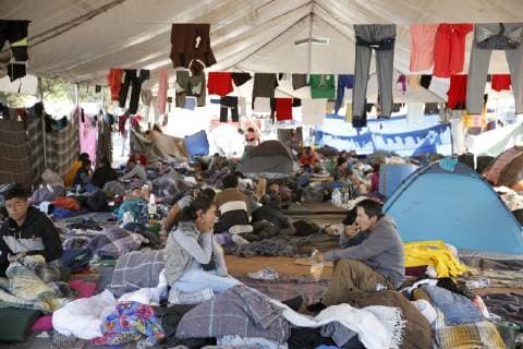 Migrant caravan Migrants from Central America are pictured inside a large tent in Tijuana, Mexico, on Nov. 28, 2018. 