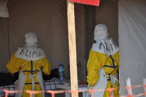 September 6, 2018 - Beni, North Kivu, Democratic Republic of Congo - Doctors seen caring for a patient in an ALIMA™s (The Alliance for International Medical Action ) isolation cube..Ebola treatment center in Beni, eastern Democratic Republic of Congo, where the international health community is facing one of the most serious Ebola outbreaks in history. Beni Democratic Republic of Congo - ZUMAs197 20180906_zab_s197_032 Copyright: xFistonxMahambax