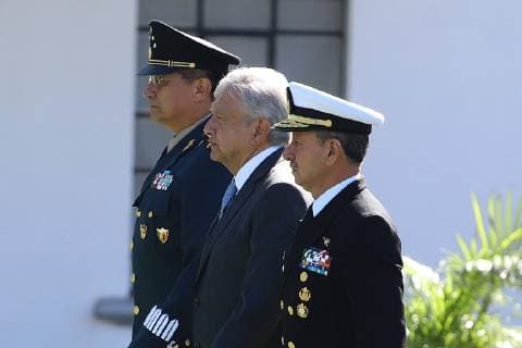 December 2, 2018 - EUM20181202NAC08.JPG.CIUDAD DE MEXICO. Presidency Presidencia-AMLO.- 2 de diciembre de 2018.- El presidente Andres Manuel Lopez Obrador, acompanado de los secretarios de la Defensa Nacional, Luis Crescencio Sandoval y de Marina, Jose Rafael Ojeda, durante la ceremonia de salutacion de las Fuerzas Armadas, en el Campo Marte. Foto: Agencia EL UNIVERSAL RCC.  - ZUMAu78_ 20181202_zaf_u78_049 Copyright: xBerenicexFregosox