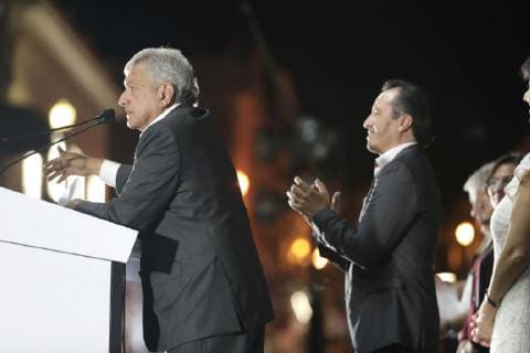 December 2, 2018 - EUM20181202NAC31.JPG .JALAPA, Ver. PresidencyPresidencia-AMLO.- 2 de diciembre de 2018. En su segundo dia de mandato, el presidente Andres Manuel Lopez Obrador visita la capital de Veracruz y ofrece un mensaje como parte del inicio de la Cuarta Transformacion. Lo acompana Cuitlahuac Garcia, gobernador del estado. Foto: Agencia EL UNIVERSALLuis CortesEELG  - ZUMAu78_ 20181202_zaf_u78_084 Copyright: xElxUniversalx