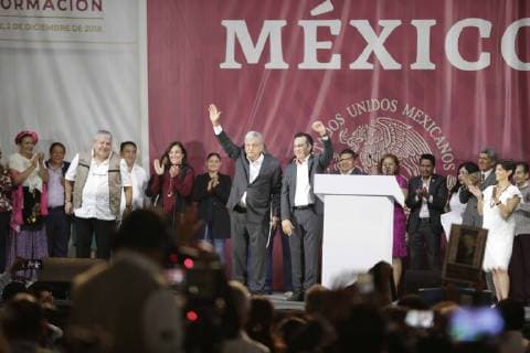 December 2, 2018 - EUM20181202NAC33.JPG .JALAPA, Ver. PresidencyPresidencia-AMLO.- 2 de diciembre de 2018. En su segundo dia de mandato, el presidente Andres Manuel Lopez Obrador visita la capital de Veracruz y ofrece un mensaje como parte del inicio de la Cuarta Transformacion. Lo acompana Cuitlahuac Garcia, gobernador del estado. Foto: Agencia EL UNIVERSALLuis CortesEELG  - ZUMAu78_ 20181202_zaf_u78_086 Copyright: xElxUniversalx