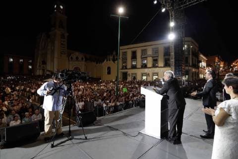 December 2, 2018 - EUM20181202NAC35.JPG .JALAPA, Ver. PresidencyPresidencia-AMLO.- 2 de diciembre de 2018. En su segundo dia de mandato, el presidente Andres Manuel Lopez Obrador visita la capital de Veracruz y ofrece un mensaje como parte del inicio de la Cuarta Transformacion. Lo acompana Cuitlahuac Garcia, gobernador del estado. Foto: Agencia EL UNIVERSALLuis CortesEELG  - ZUMAu78_ 20181202_zaf_u78_087 Copyright: xElxUniversalx