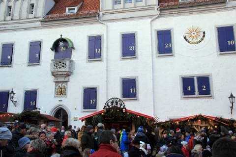 A giant advent calendar is seen on the town hall of Meissen, Germany, on December 2, 2018. (CTKxPhoto MartinxWeiser) CTKPhotoP201812020193401 