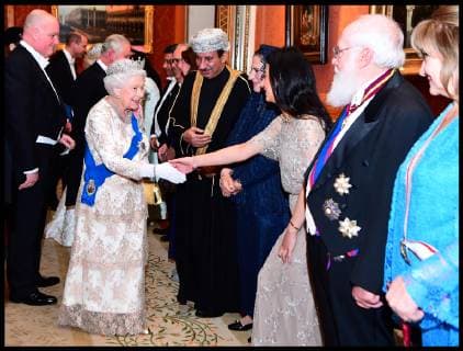 . 04 12 2018. London, United Kingdom. Diplomatic Reception. Queen Elizabeth II greets guests at an evening reception for members of the Diplomatic Corps at Buckingham Palace in London.  xi-Imagesx xPoolx IIM-18966-0022