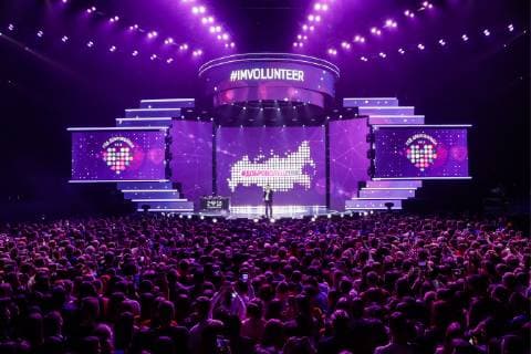 MOSCOW, RUSSIA - DECEMBER 5, 2018: The 2018 Dobrovolets Rossii (Russian Volunteer) award ceremony at CSKA Arena on International Volunteer Day; the event is part of the 2018 International Volunteer Forum. Mikhail Metzel TASS  TS099DB1