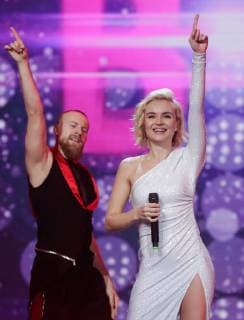 MOSCOW, RUSSIA - DECEMBER 5, 2018: Singer Polina Gagarina (R) at the 2018 Dobrovolets Rossii (Volunteer of Russia) award ceremony at CSKA Arena on International Volunteer Day; the event is part of the 2018 International Volunteer Forum. Mikhail Metzel TASS  TS099E5A