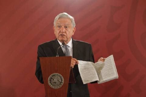 Mexican President, Andres Manuel Lopez Obrador, offers a press conference at the Treasury Hall of the National Palace, in Mexico City, Mexico, 05 December 2018. Obrador said he expects a communication soon to address the migration phenomenon with the president of the United States, Donald Trump, with whom he maintains good relations. . Lopez Obrador hopes to communicate soon with Trump to deal with immigration issues !ACHTUNG: NUR REDAKTIONELLE NUTZUNG!  Copyright: xSashenkaxGutierrezx AME5743 20181205-636796308365549534