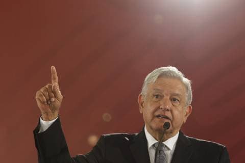 Mexican President, Andres Manuel Lopez Obrador, offers a press conference at the Treasury Hall of the National Palace, in Mexico City, Mexico, 05 December 2018. Obrador said he expects a communication soon to address the migration phenomenon with the president of the United States, Donald Trump, with whom he maintains good relations. . Lopez Obrador hopes to communicate soon with Trump to deal with immigration issues !ACHTUNG: NUR REDAKTIONELLE NUTZUNG!  Copyright: xSashenkaxGutierrezx AME5745 20181205-636796308375393333