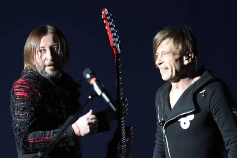 MOSCOW, RUSSIA â€“ DECEMBER 7, 2018: Shura (Alexander Uman) and Lyova (Igor Bortnik) of the Russian rock band Bi-2 at a ceremony to present the 2018 Viktoriya Russian National Music Awards, at the State Kremlin Palace. Vyacheslav Prokofyev TASS  TS09A530
