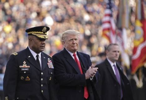 December 8, 2018 - Philadelphia, PA, United States of America - U.S President Donald Trump, right, and West Point Superintendent Lt. Gen. Darryl Williams before the 119th Army Navy game at Lincoln Financial Field December 8, 2018 in Philadelphia, Pennsylvania. Philadelphia United States of America - ZUMAp138 20181208_zaa_p138_001 Copyright: xJohnxPellinox