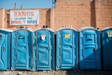 Portable toilets for children at El Barretal shelter in Tijuana, Mexico on December 9, 2018.  TJ2018120921 ARIANAxDREHSLER
