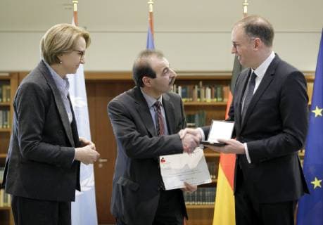 Award of the German French Prize for Human Rights and the Rule of Law to Anwar al Bunni of Syria with Niels Annen Minister of State at the Foreign Office and the French Ambassador Anne Marie Decotes Berlin 10 12 2018 Berlin Germany Copyright: xThomasxKoehler photothek.netx