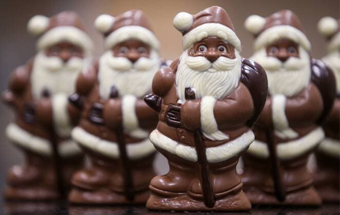 PERM, RUSSIA â€“ DECEMBER 11, 2018: Making Father Frost Russian equivalent of Santa Claus chocolate figures at the Couverture Chocolatier, a Belgian chocolate atelier. Yegor Aleyev TASS  TS09AD77
