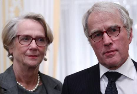 MOSCOW, RUSSIA â€“ DECEMBER 11, 2018: Germany s Ambassador to Russia Ruediger von Fritsch and his wife Huberta at a ceremony to award human rights activist Oyub Titiyev the Franco-German Prize for Human Rights and the Rule of Law, at the residence of the German Ambassador to Moscow. As Oyub Titiyev, head of the Grozny office of the Memorial human rights centre, charged with possession of marijuana, has been under arrest since 11 January 2018, he could not attend the ceremony. Starting from 2016, France and Germany have been awarding the prize to committed human rights defenders. Stanislav Krasilnikov TASS  TS09ADAC
