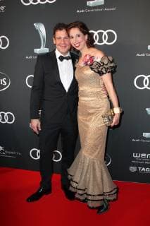 Lola Paltinger with friend Andi Meister Audi Generation Award 2018 at Hotel Bayerischer Hof in Munich on 11 12 2018