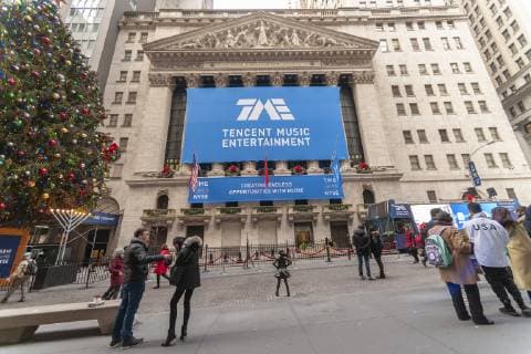First day of trading for Tencent Music Entertainment New York, NY USA- December 12, 2018 The New York Stock Exchange is decorated for the first day of trading for the Chinese music-streaming platform Tencent Music Entertainment. Tencent is the largest music-streaming service in China. (  RichardxB.xLevine