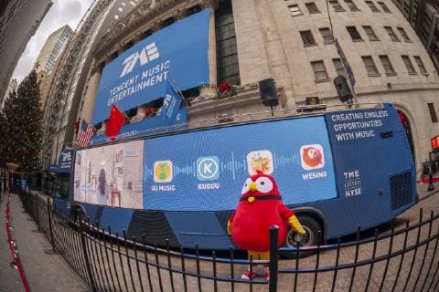 First day of trading for Tencent Music Entertainment New York, NY USA- December 12, 2018 The New York Stock Exchange is decorated for the first day of trading for the Chinese music-streaming platform Tencent Music Entertainment. Tencent is the largest music-streaming service in China. (  RichardxB.xLevine