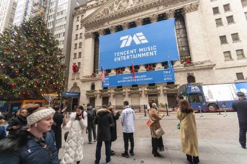First day of trading for Tencent Music Entertainment New York, NY USA- December 12, 2018 The New York Stock Exchange is decorated for the first day of trading for the Chinese music-streaming platform Tencent Music Entertainment. Tencent is the largest music-streaming service in China. (  RichardxB.xLevine