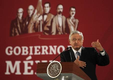 The president of Mexico, Andres Manuel Lopez Obrador, offers a press conference at the Treasury room of the National Palace, in Mexico City, Mexico, 18 December 2018. Obrador said today that he will speak with the rectors of the universities before the critics by the cut in the centers of education superior that contemplates the project of budget for 2019. Lopez Obrador will seek rectors to deal with cuts to universities !ACHTUNG: NUR REDAKTIONELLE NUTZUNG!  Copyright: xMarioxGuzmanx AME532 20181218-636807471417871357