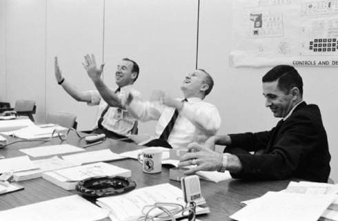 December 30, 1968 - The crew of the historic Apollo 8 lunar orbit mission participates in a technical de-briefing session in Building 4 at Johnson Space Center. Left to right, are astronauts James A. Lovell Jr., command module pilot; Frank Borman, commander; and William A. Anders, lunar module pilot. December 21, 2018 Marks Fifty years since the historic mission of Apollo 8 from 21-27 Dec. 1968. Merritt Island U.S. - ZUMAz03_ 19681230_shk_z03_532 Copyright: xNASAx