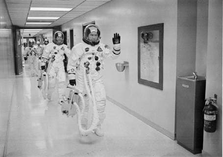 December 21, 1968 - Cape Kennedy, Florida, U.S. - Launch of Apollo 8 (AS-503) from Cape Kennedy, Fla. was the beginning of a mission designed to test the Apollo system and gain the operational experience necessary to realize President Kennedy goal of landing a man on the Moon and returning him safely to Earth. In this photo, Commander Colonel FRANK BORMAN leads the way as he, Command Module Pilot Captain JAMES A LOVELL JR., and Lunar Module Pilot Major WILLIAM A. ANDERS head to the launch pad for humanity s maiden voyage around the moon and its first aboard the Saturn V vehicle, developed by s Marshall Space Flight Center in Huntsville, Ala. Cape Kennedy U.S. - ZUMAz03_ 19681221_shk_z03_539 Copyright: xNASAx