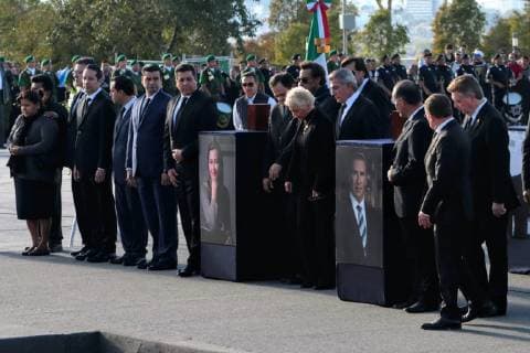 December 25 2018 EUM20181225POL16 JPG PUEBLA Pue DeathDeath Governor December 25, 2018 Secretary of the Interior Olga Sanchez Cordero on behalf of the federal government heads an honor guard during the funeral ceremony of Governor Martha Erika Alonso and Senator Rafael Moreno Valle who died Monday in an air accident Photo Agency EL UNIVERSALRCC  - ZUMAu78_ 20181225_zaf_u78_038 Copyright: xElxUniversalx