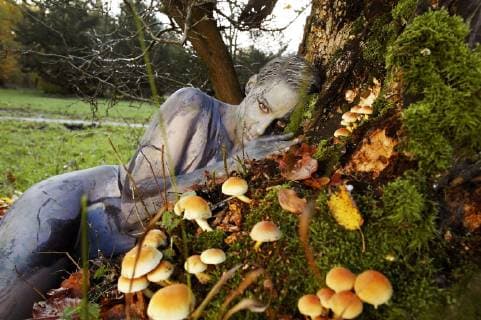 From the FARBKÖRPER Bodypainting Aspekte Kalender 2019 Nature Photoshooting with Model Mandy as forest spirit in the Saupark in Springe FARBKÖRPER is a project of the photographer Tschiponnique Skupin showing the versatility of bodypainting Painting by Jörg Düsterwald Foto:xT.xSkupinx xFuturexImage